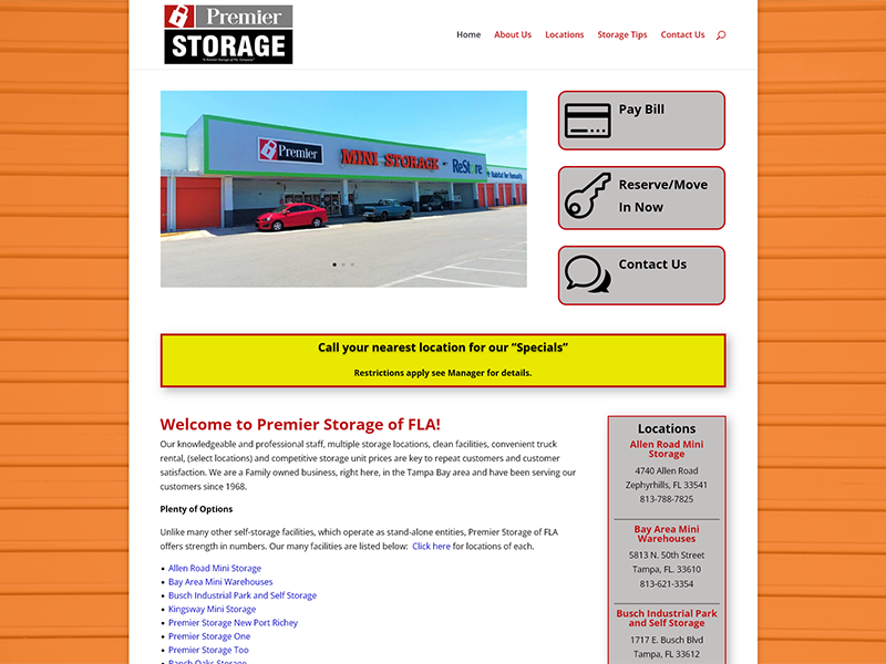Premier Storage FL Website