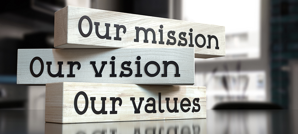 Our Mission, Our Vision, Our Values blocks